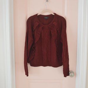 EUC Topshop Maroon Ruffle Cable Knit Sweater